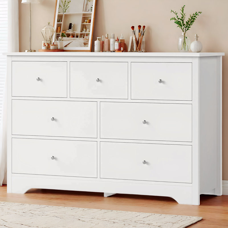 Commode double à 7 tiroirs 47,2 "Ariee, blanc, Blanc