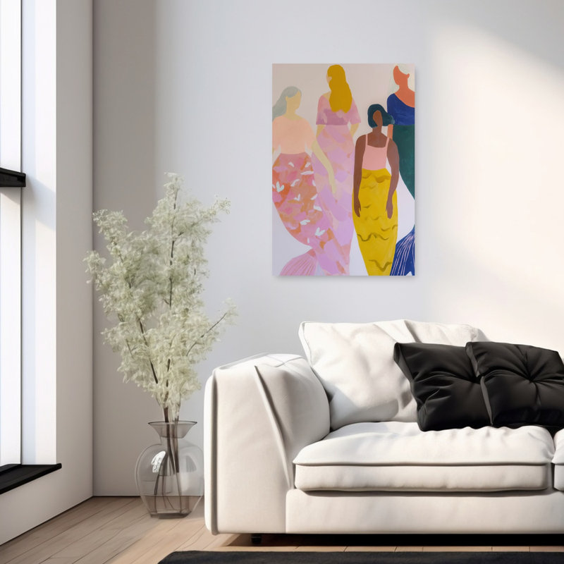 «Colorful Mermaid Friends», impression d'art moderne abstrait coloré, H 36 po x l 24 po