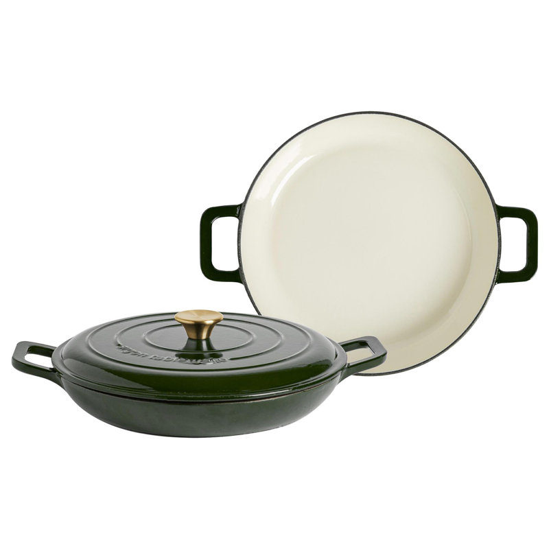 Argon Tableware - Shallow Cast Iron Casserole Dish, Green