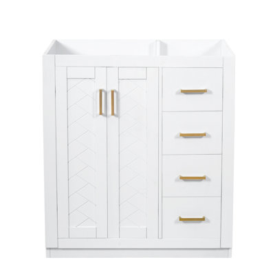Ensemble de meuble-lavabo autoportant avec cadre en bois massif 30 po, 3 tiroirs et portes à fermeture douce