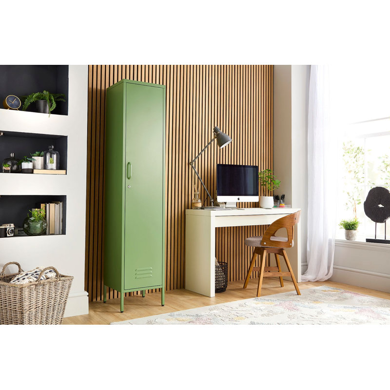 Farranshane Metal Locker Industrial Retro Tall Slim Storage Shoe Chest Rack, Olive Green
