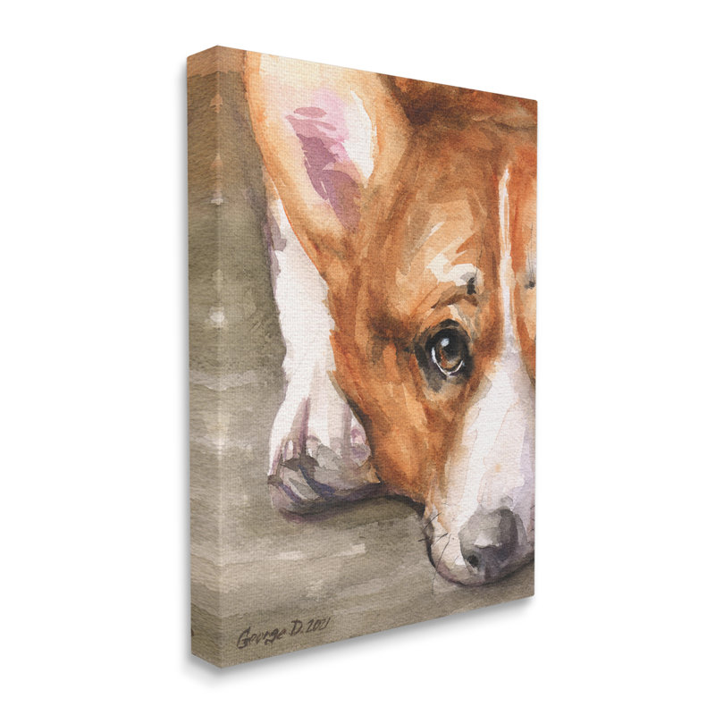 «Pleasant Corgi Puppy Dog Gazing Allongé» par George Dyachenko - Peinture rectangulaire sur toile