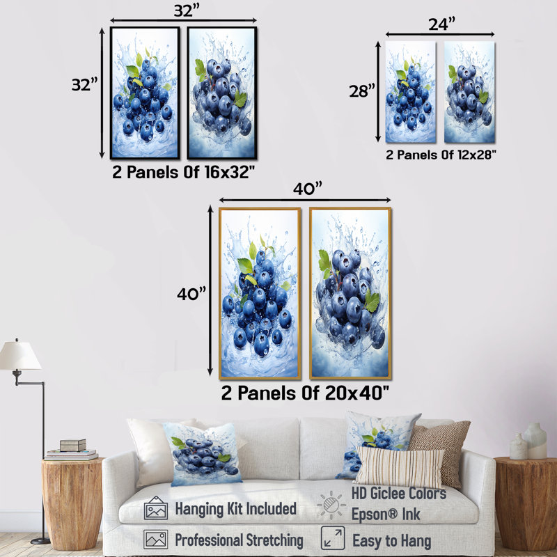 Ballet Blue Berry Ballet Fruit - fruits, ensemble de 2 reproductions d'art mural, Cadre blanc, H 28 po x l 25 po