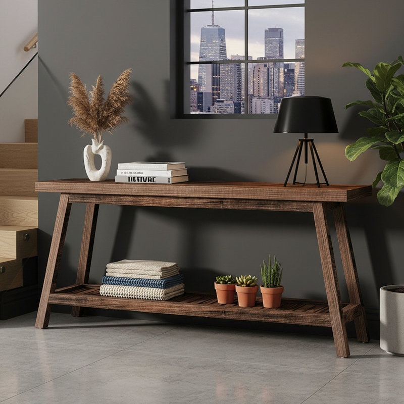 70.9" Console Table, Farmhouse Entryway Table 2-Tier Sofa Table, Rustic Brown