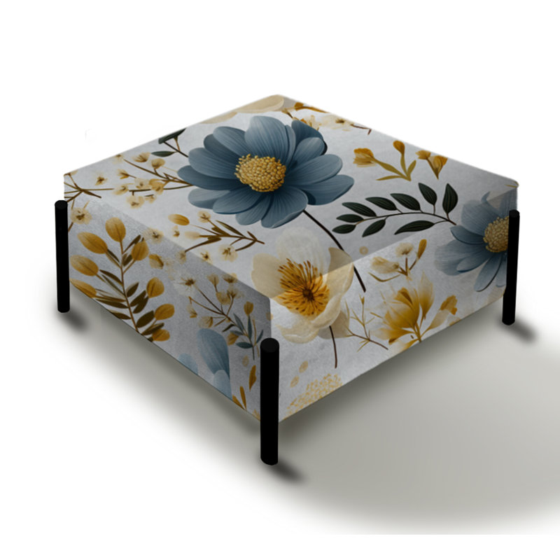 Bleu et blanc scandinave floral Tranquility - grand repose-pieds carré floral