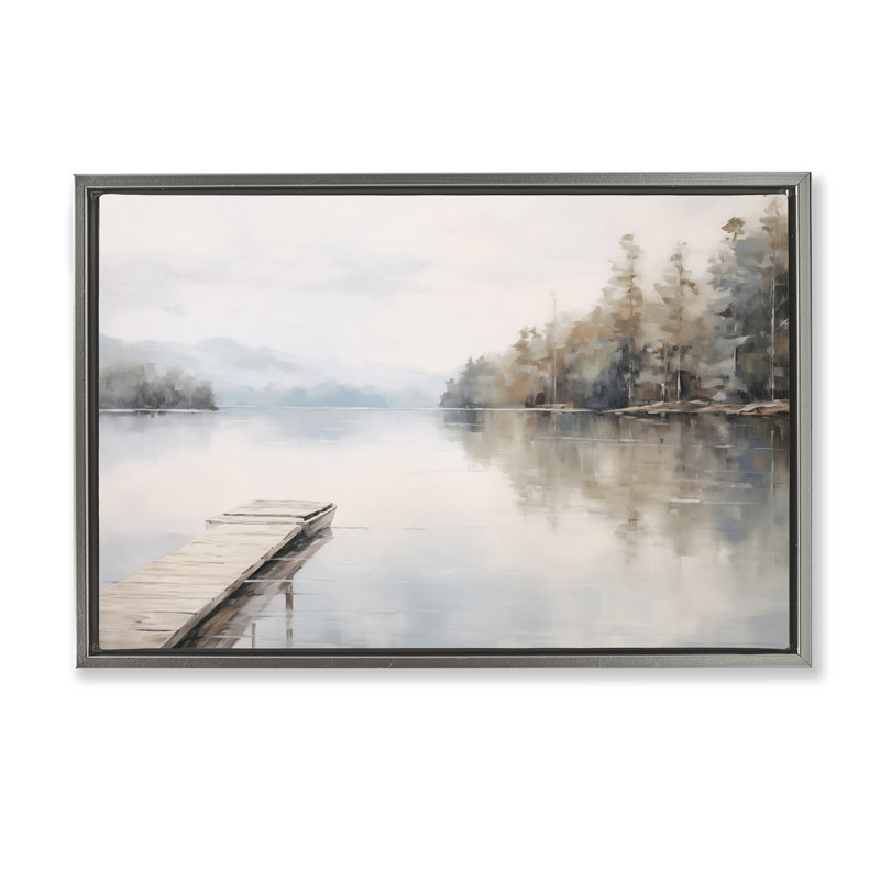  Toile flottante encadrée «Old Lake Dock View» par Arlington Prints, H 17 po x l 25 po, Cadre flottant gris lustré