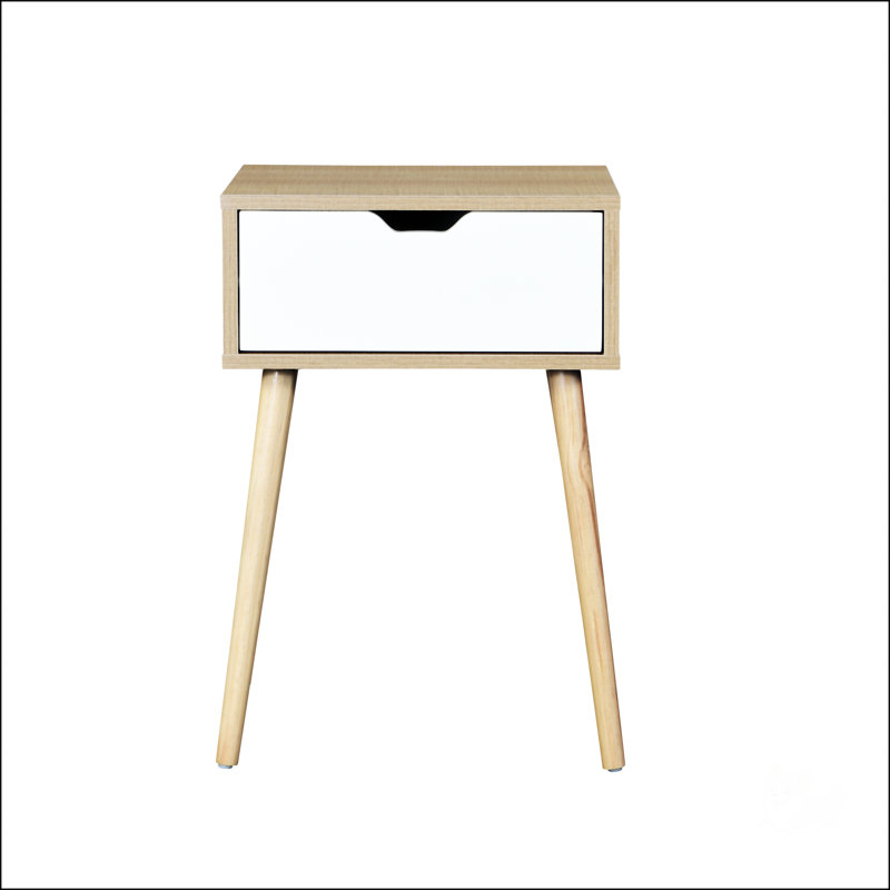 Side Table With 1 Drawer And Rubber Wood Legs