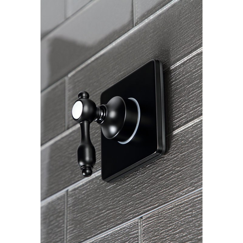 Soupape de déviation à 3 voies avec poignée simple et plaque carrée, Noir mat