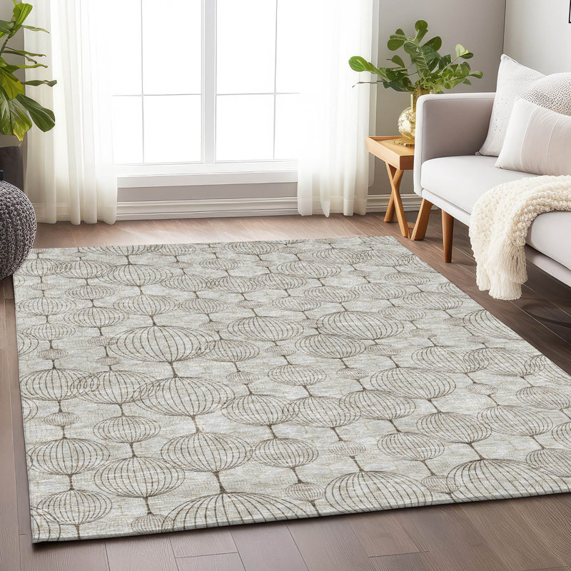 Tapis beige Prisco lavable à la machine de qualité supérieure, Rectangulaire 8 pi x 10 pi