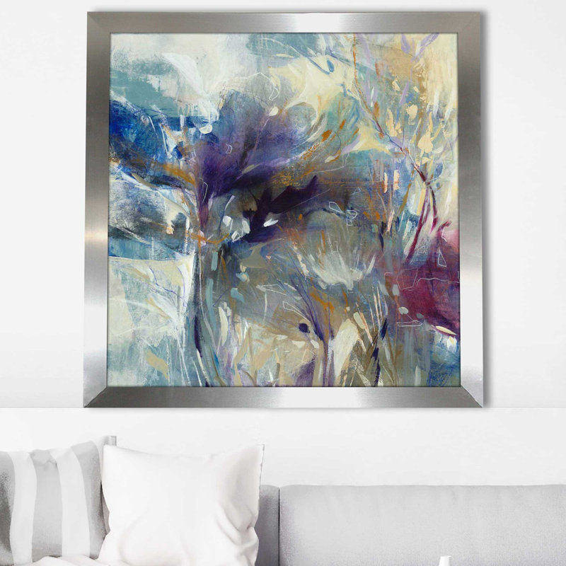 «Meadow Saffron I» par K.Nari - peinture sur toile à cadre flottant, H 37,5 po x l 37,5 po x P 1 po, Encadrement argenté