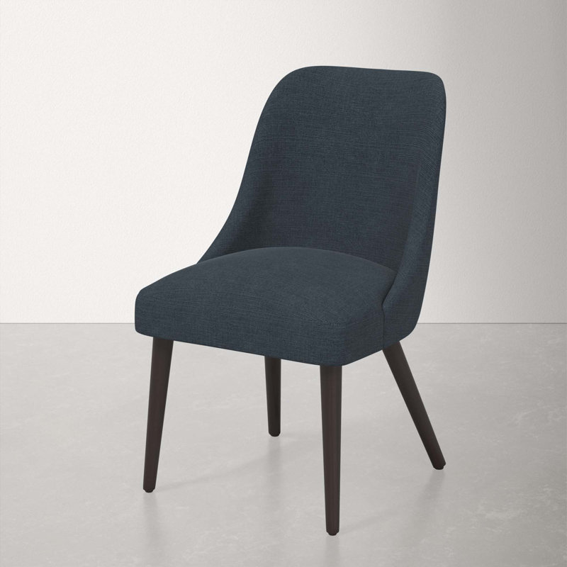 Chaise en bois massif Lozelle, Bois noir, Lin classique bleu marine