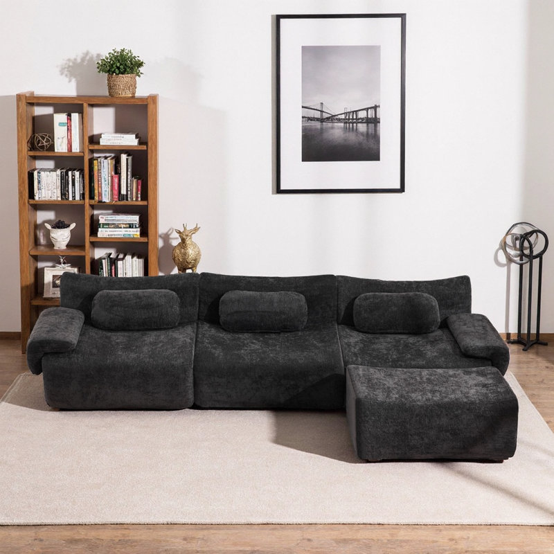 Ensemble de canapé modulaire en chenille d'inspiration bambou, canapé modulaire 3 + 1 places avec coussins, ensemble de compression, pour le salon