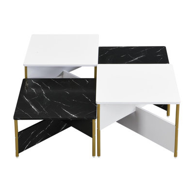 Modern Nesting Coffee Tables Set of 4 -Mid Century Modern Square Living Room Table, Free Adjustable Shape,Versatile and Stylish Accent Furniture for Your Living Room Black & White Color
