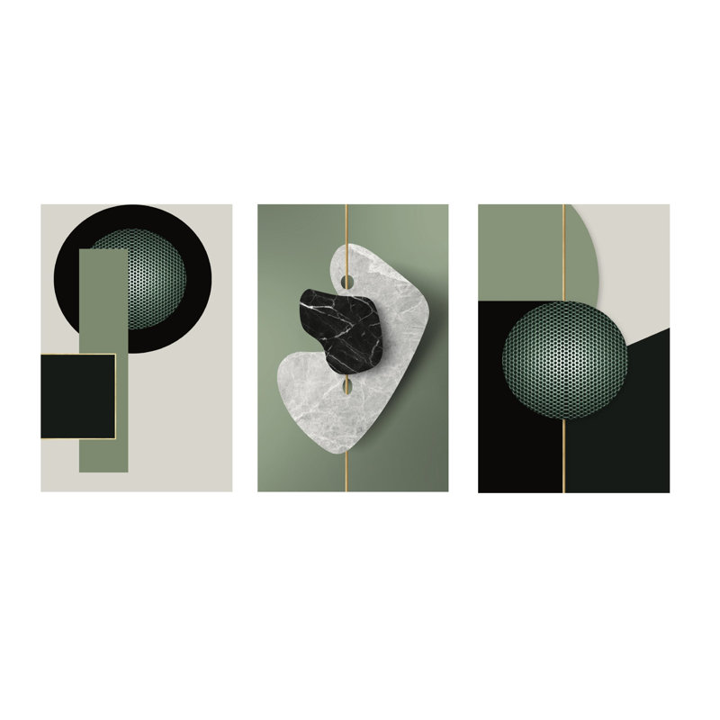 Olive, art mural abstrait en acrylique, ensemble 3 pièces, H 18 po x l 37 po