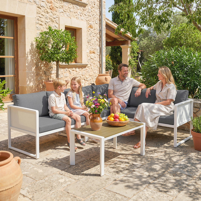 Outsunny 6 Seater Metal Garden Furniture Set Corner Garden Sofa White