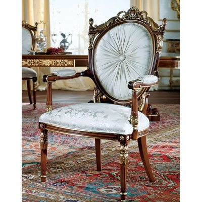 Tufted Solid Wood Arm chair in White