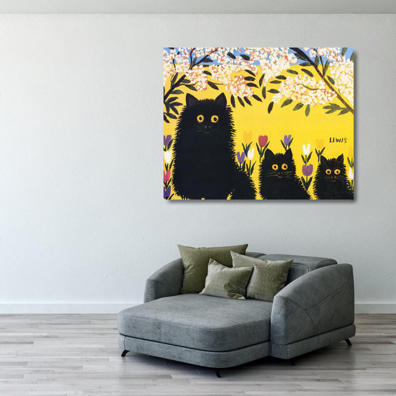 Trois chats, H 28 po x l 35 po