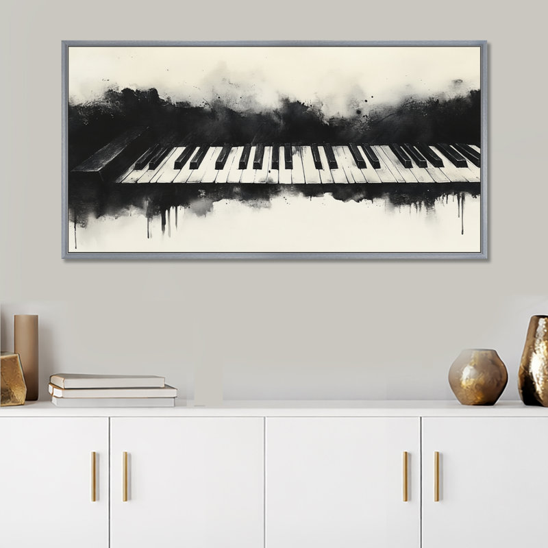 Noir blanc classique piano I - décoration murale musicale noire, impressions encadrées rétro, Encadrement argenté
