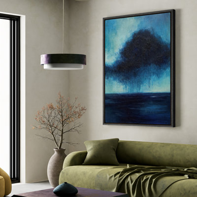 Framed Canvas Wall Art - Blue Tone Seaview Abstract Wall Prints for Bedroom - 16"x24"