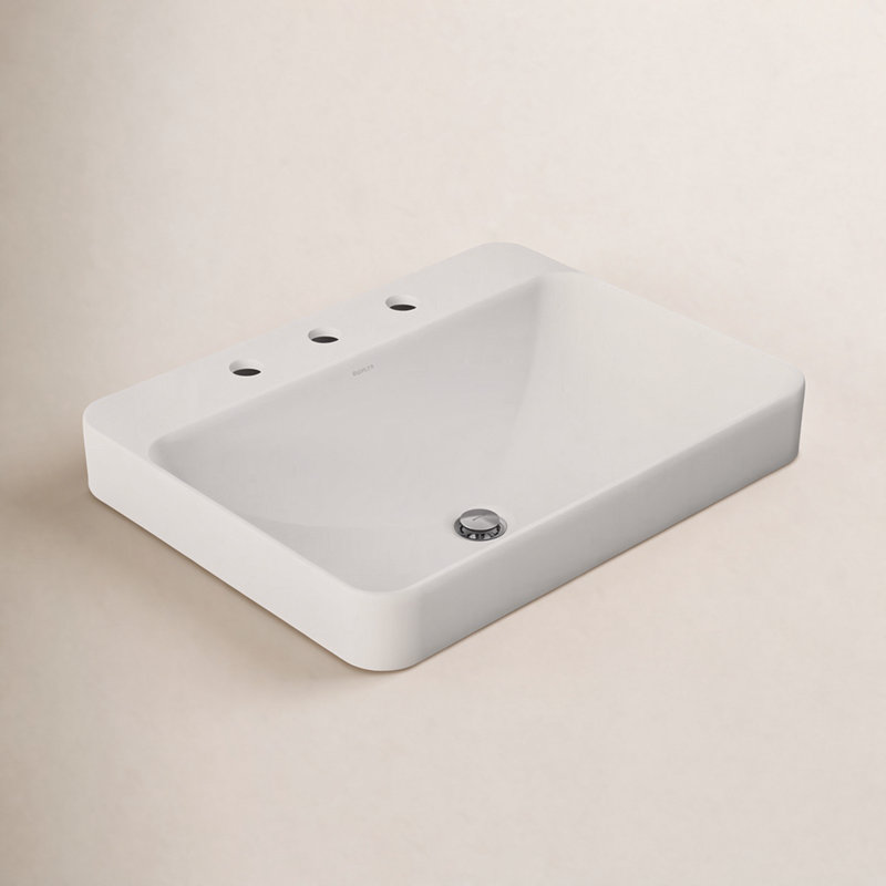 Vox Vitreous China Rectangular Vessel Bathroom Sink with Overflow, White, 3