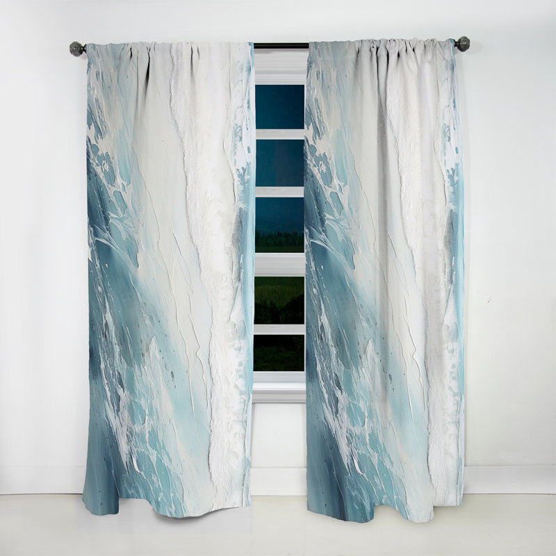 Soft Color Minimal Beach Wave I - Nautical Velvet Curtain - Room Darkening - 1 panel, 52" W x 95" L