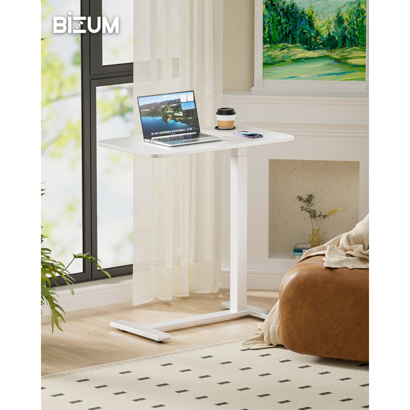 Bizum Adjustable Bedside Table With Swivel Hidden Wheels Pneumatic Rolling Desk Mobile Standing Desk With Cup Holder For Hospital