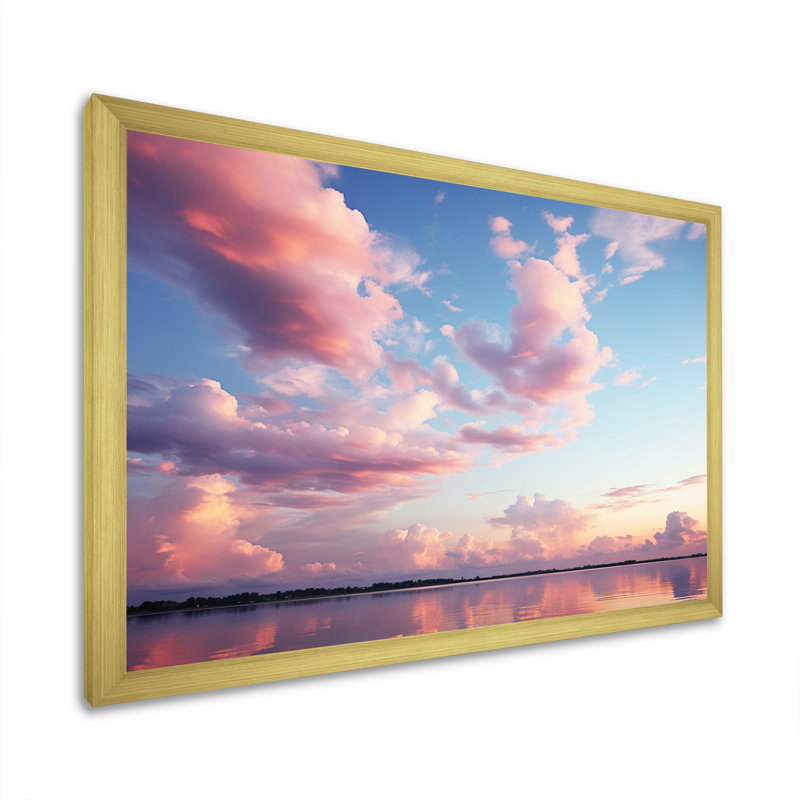 Ciel rose, sérénité céleste sur toile, H 30 po x l 40 po x P 1,5 po, Cadre doré à une seule photo