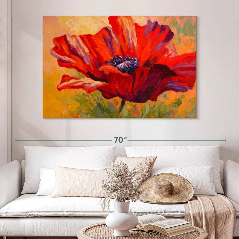 Délicat coquelicot rouge, H 34 po x l 51 po