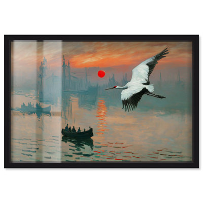 Crane Sunset Shadowbox Print Modern Pet Art by Art Remedy