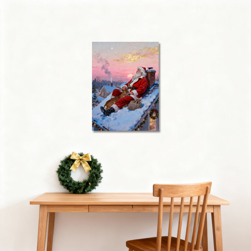 Père Noël renne, art mural sur toile, H 18 po x l 12 po