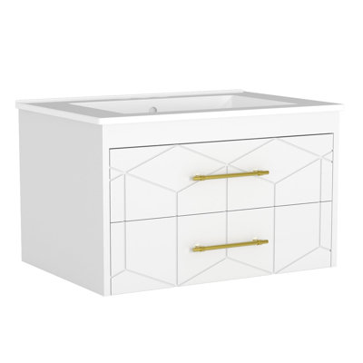 Modern Floating Bathroom Vanity with Ceramic Sink, Wall-Mounted Vanity Cabinet with 2 Drawers, Space-Saving Storage for Small Bathrooms