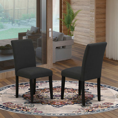 Chaises parson Abbott - ensemble de 2 chaises de salle à manger rembourrées en tissu de couleur noire, noir brossé