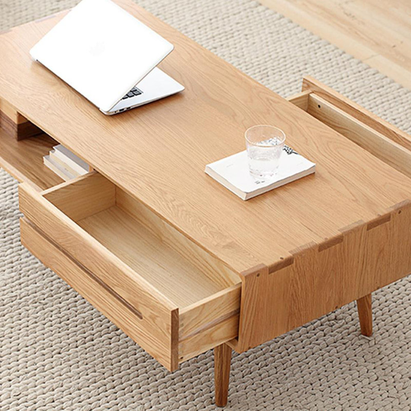 Solid Oak Coffee Table with Open Storage