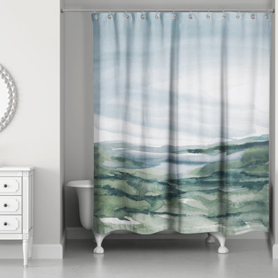 Navy and Green Abstracted Landscape Shower Curtain