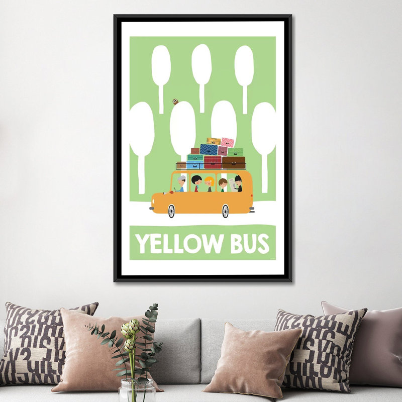 « yellow bus », impression sur toile, H 60 po x l 40po x P 1,5 po, Toile avec cadre noir, Pas de tapis
