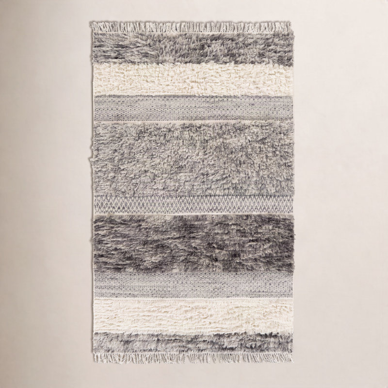 Tapis crème / gris / brun en laine tissé à plat à la main Catalina, Rectangle 9 pi x 12 pi