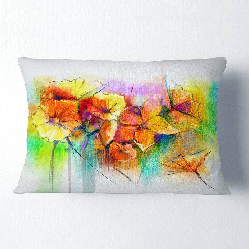 Gerbera et marguerites jaune vif - Coussin décoratif à imprimé floral, 12 po x 20 po, Sans insert - housse seulement