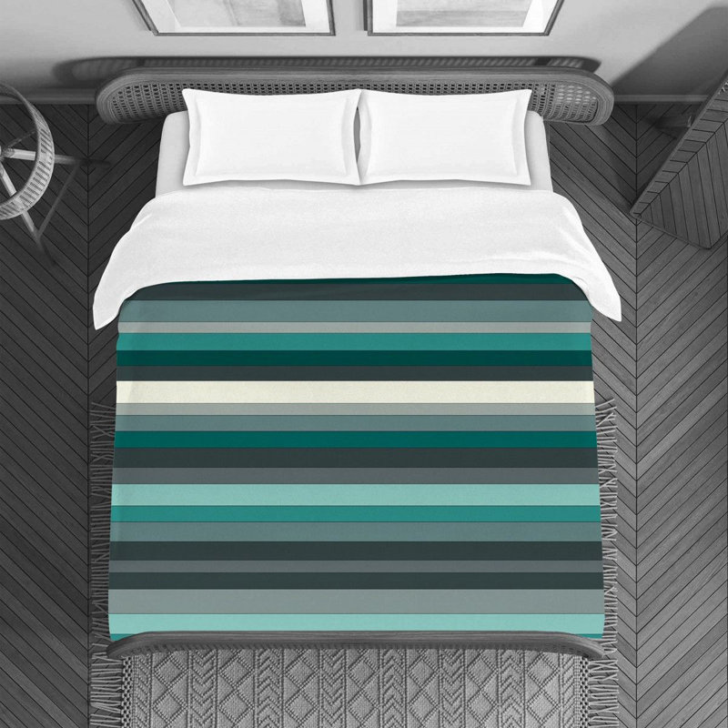 Polyester Striped Duvet Cover, Twin Duvet Cover, Gray/Green