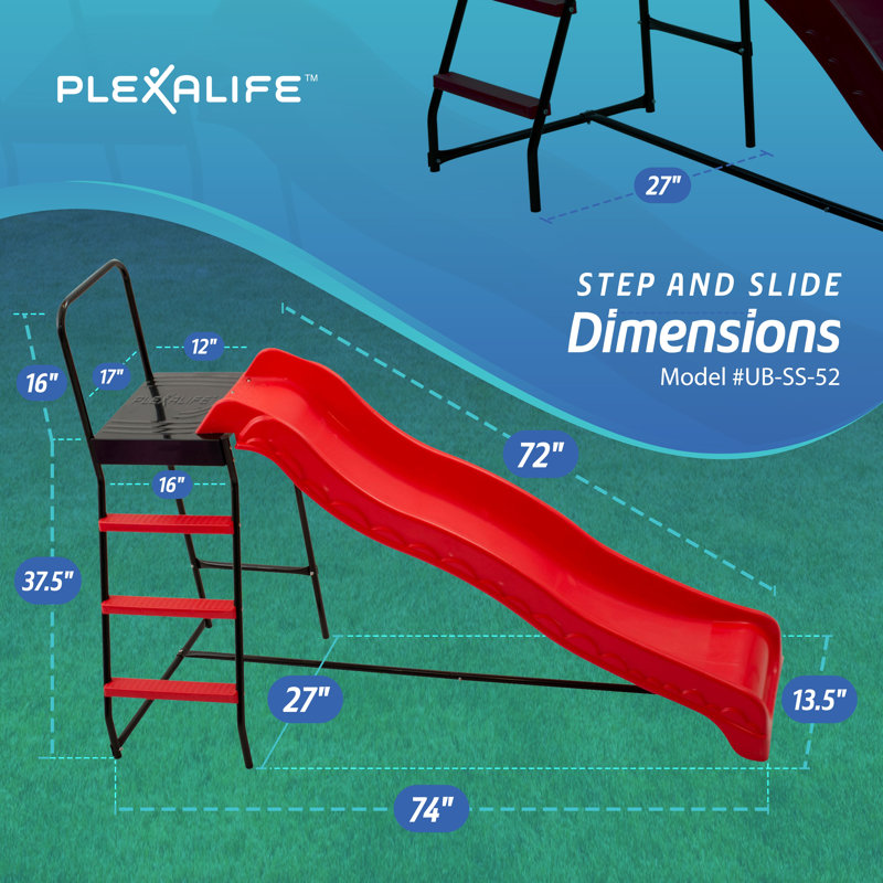 Plexalife Trampoline Step N Slide | Escabeau d'extérieur pour enfants avec toboggan à vagues s'adapte aux trampolines standard ronds ou rectangulaires avec filet ou sans filet - Rouge