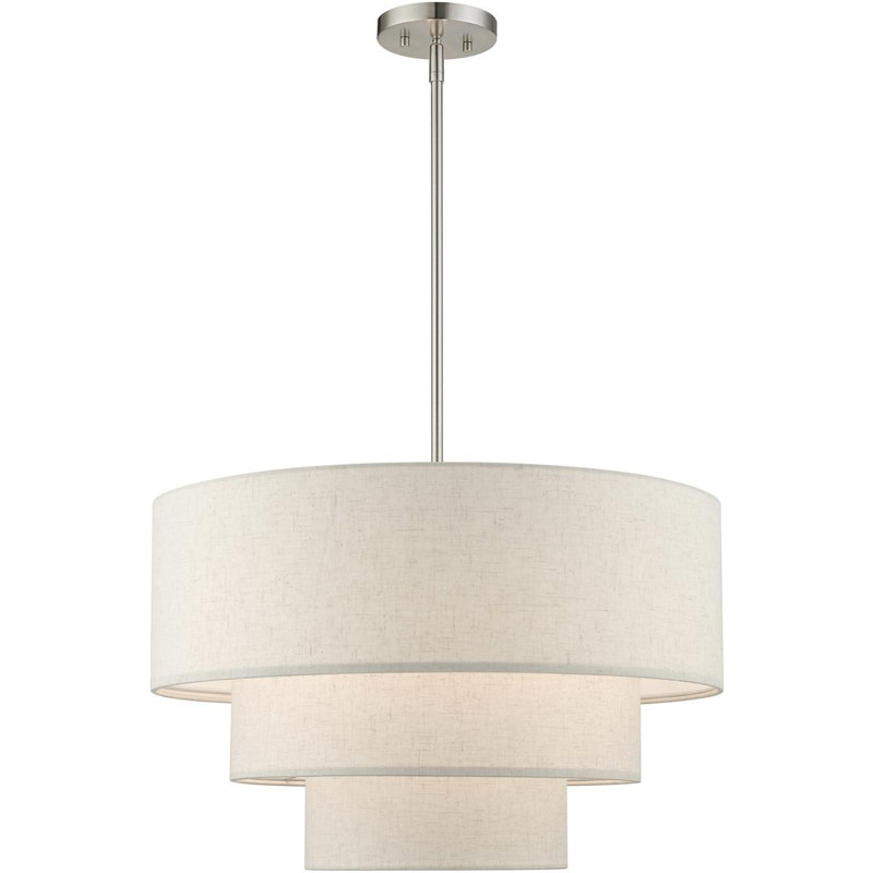 Lustre suspendu 4 lumières en nickel brossé, Nickel brossé, Blanc, Gruau