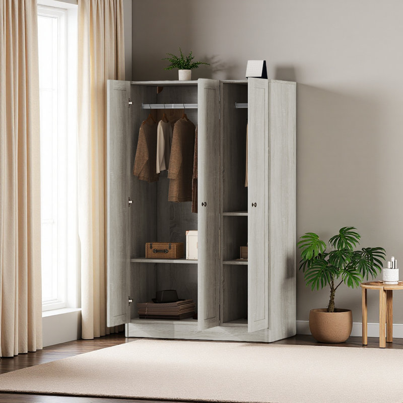 Armoire à 3 portes avec tablettes, Gris