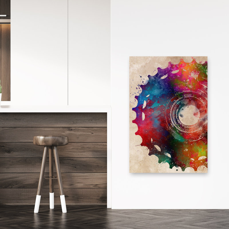 «Vibrant Bike Gear», art mural moderne contemporain abstrait, 48" H x 32" W