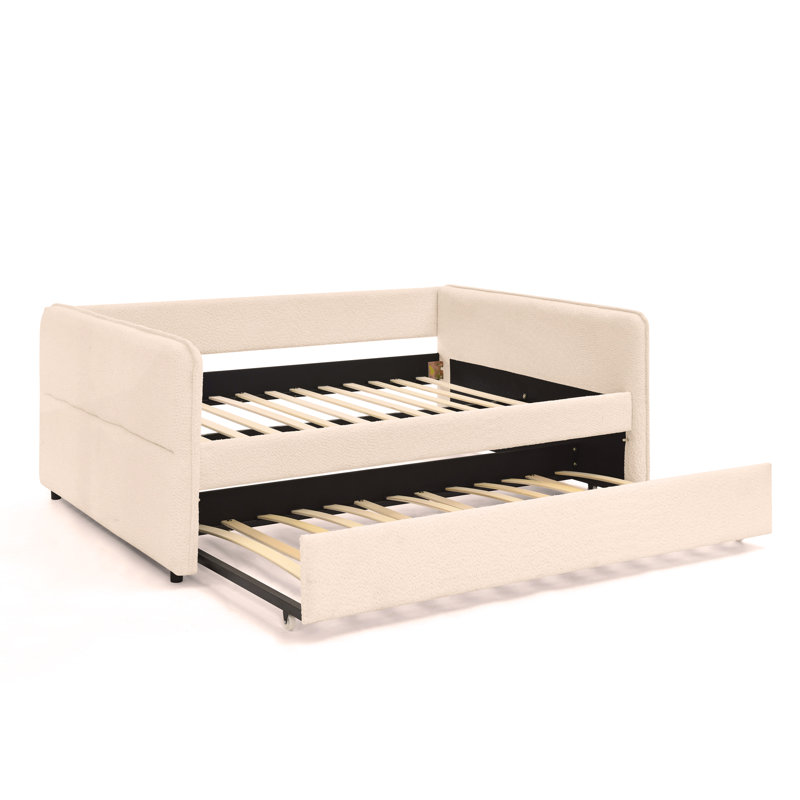 Daybed with Trundle Upholstered Tufted Sofa Bed, Full Size, Boucle Fabric,(83"x58.5"x29.5"), Beige