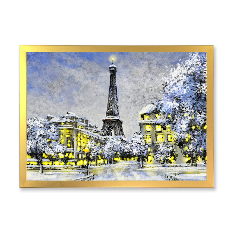 Paris à Noël, hiver Iii - on, H 16 po x l 32 po x P 1 po, Cadre d'angle fermé doré