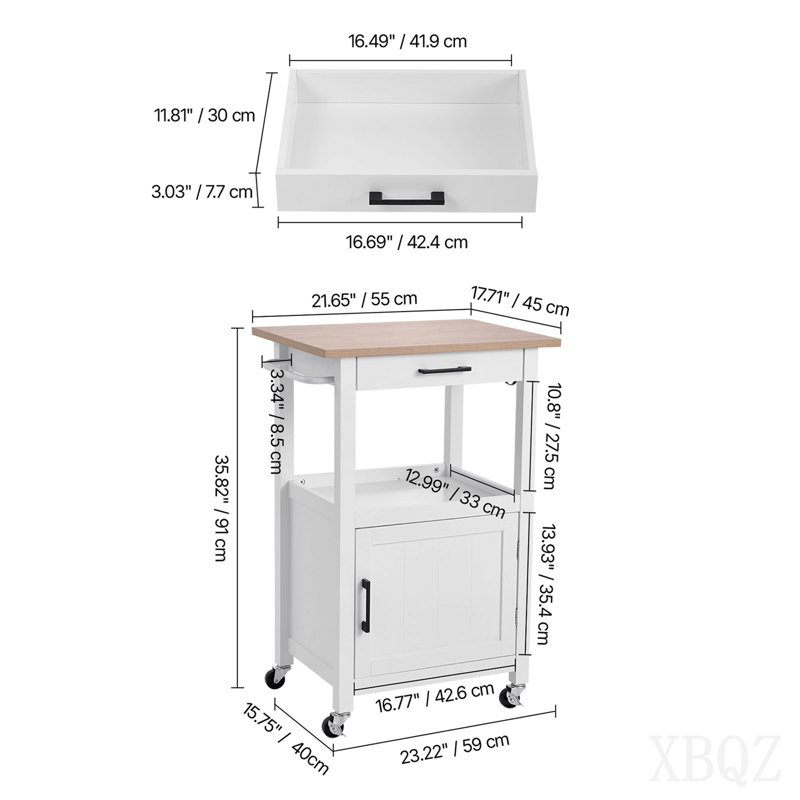 Table de rangement pour chariot avec îlot de cuisine 18 x 23 po
