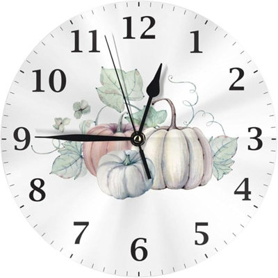 DADABULIU Wall Clock Pumpkin Autumn Fall Silent Non-Ticking 10 Inch Round Clocks Battery Operated Quartz Analog For Living Room Kitchen Bedroom Office Home School Decor