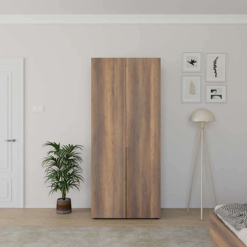 Modern Walnut Wardrobe with Numerous Shelves, 35.4 x 82.7 x 24.4 inches | Coated Particle Board, Wall-Mountable Design | Stylish & Functional Storage Solution for Contemporary Spaces