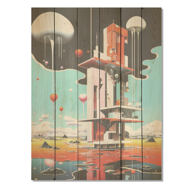 De Stijl Geyser Horizon - Art mural en bois de geyser sur bois de pin naturel, H 20 po x l 10 po