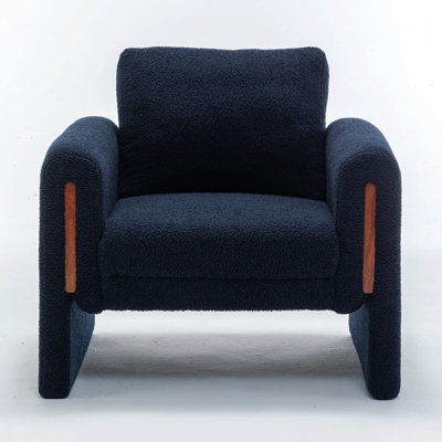 Méridienne moderne avec accoudoirs rembourrés et larges de 35,5 po avec accoudoirs, base fermée, coussin en mousse, structure en bois pour le salon, la chambre à coucher, le bureau, bleu