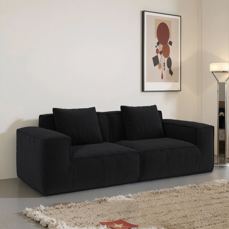 Modular Sofa Can Be Converted Into An Oversized Sofa Bed Free Conversion Sofa Set Flexible Configuration, Soft Corduroy Cloud Velvet Fabric Two Person Combination-Black